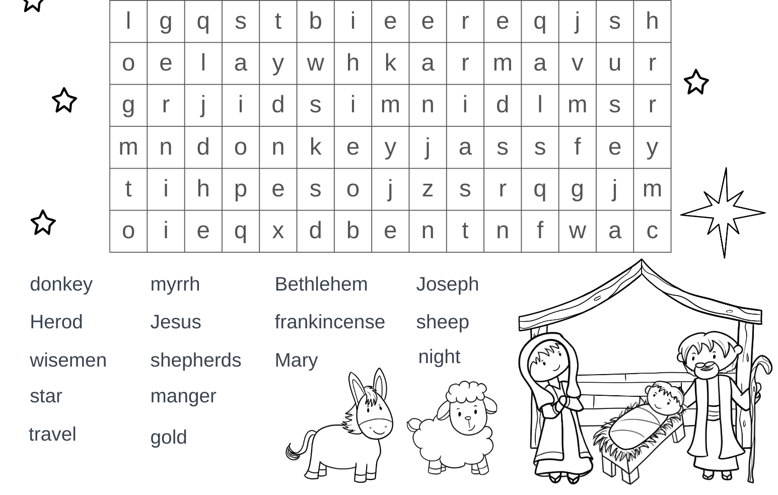 free printable christmas nativity word search - out upon the waters